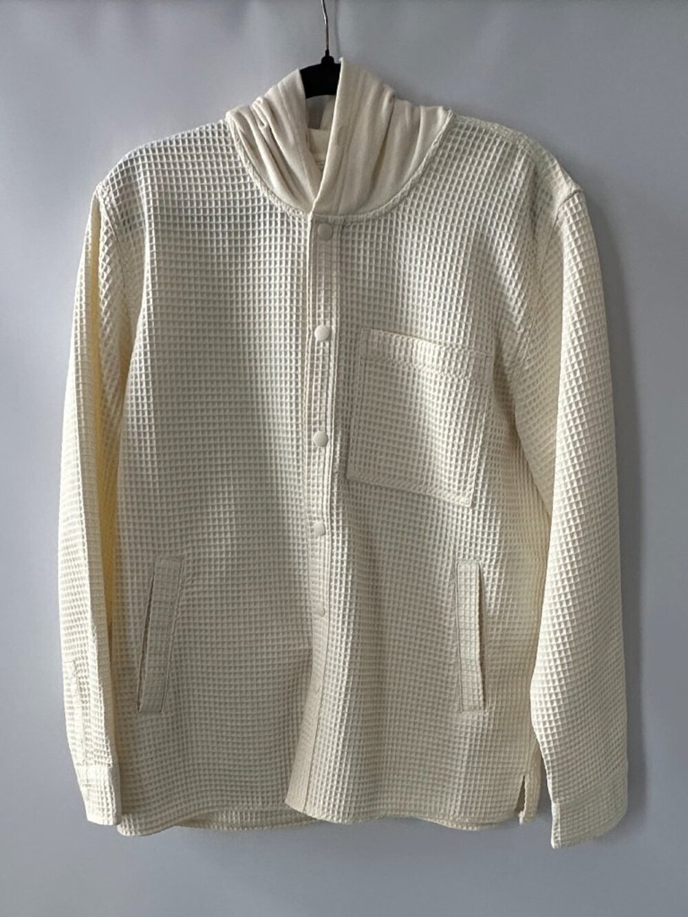 Original Use Medium Cream Waffle Texture Men's Button-Up Hoodie
